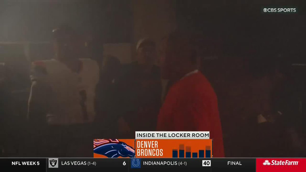 The #Broncos locker room is literally filled with smoke as Sean Payton addresses the team after the win over Philly.