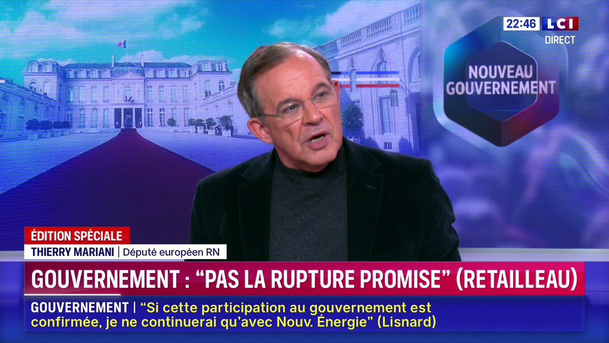 Réaction de Bruno Retailleau après l'annonce du gouvernement : "On fait de Bruno Le Maire un responsable facile. Je n'arrive pas à m'imaginer que le responsable d'un des principaux partis du bloc commun ne pose pas la question de qui est ministre de la Défense", Thierry MARIANI