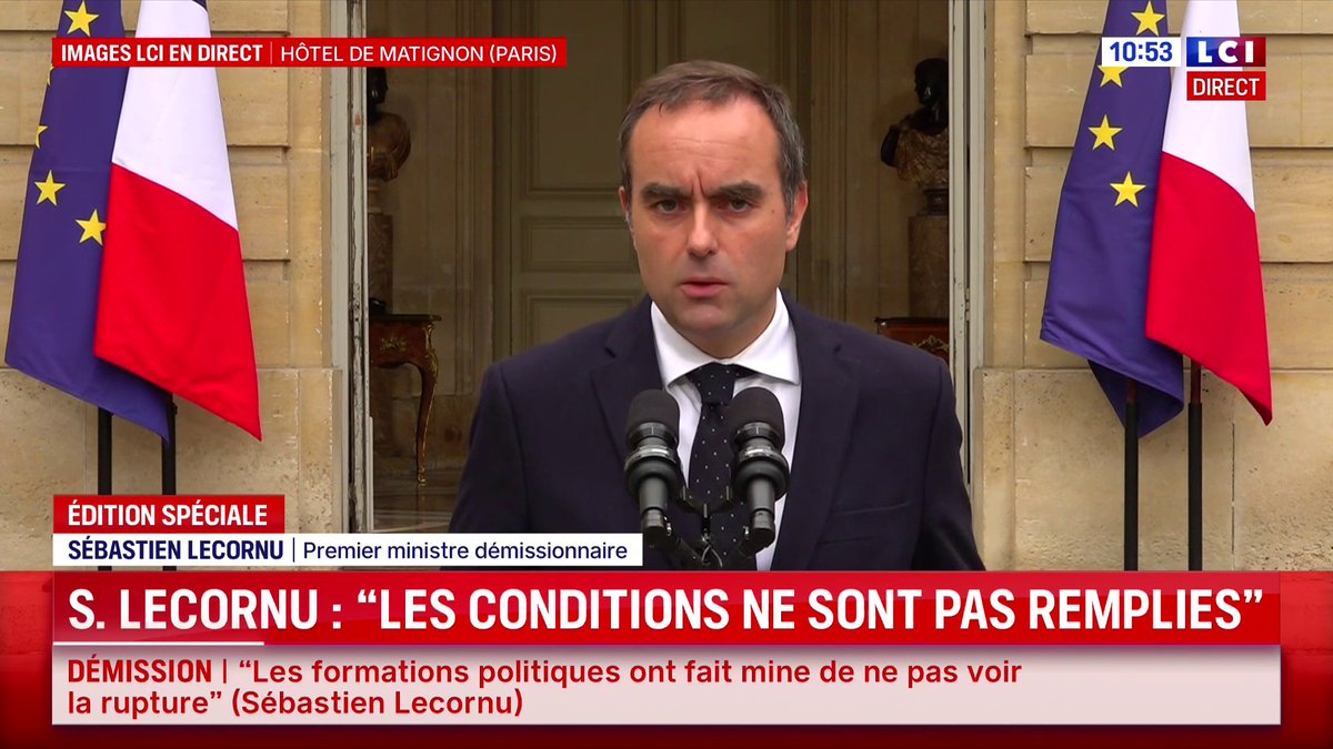 🔴 Démission : Sébastien Lecornu (Sébastien Lecornu) s'exprime 🗣️ "Les partis politiques continuent d'adopter une posture comme s'ils avaient tous la majorité absolue à l'Assemblée nationale."