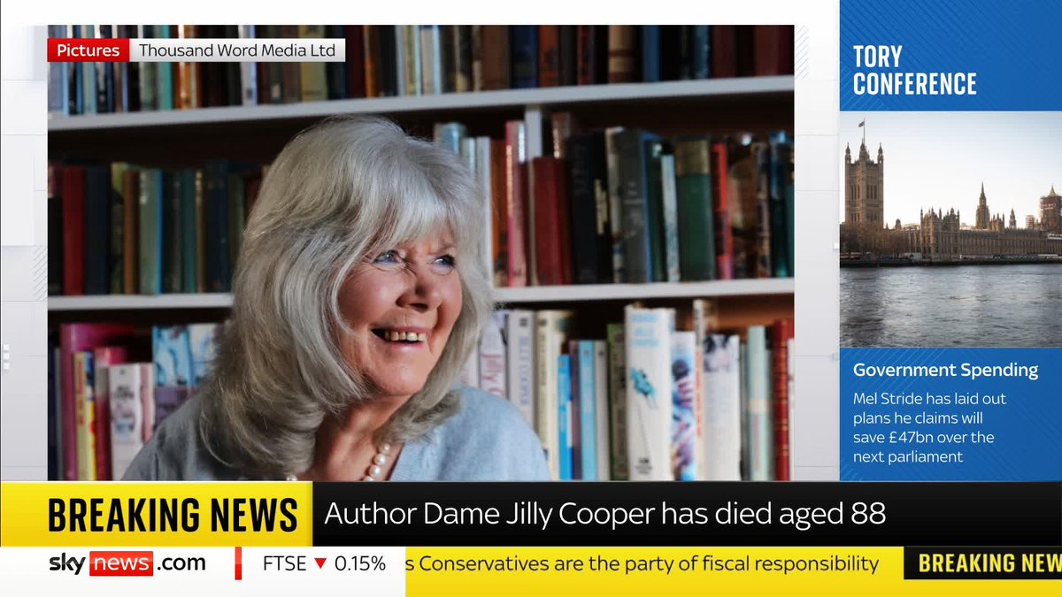 BREAKING: Author Dame Jilly Cooper has died aged 88. 📺 Sky 501, Virgin 602, Freeview 233 and YouTube