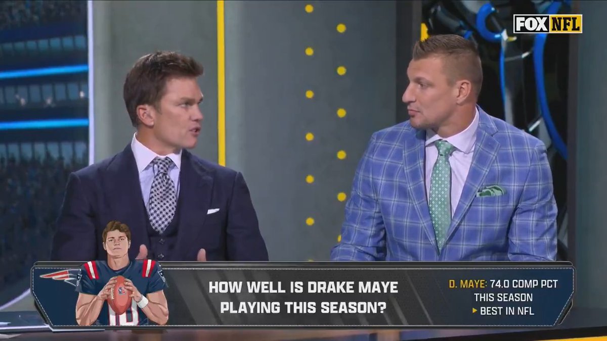 "Drake Maye is playing with the greatest TE in the history of the New England New England Patriots, Hunter Henry." Tom Brady had jokes for Rob Gronkowski 🤣