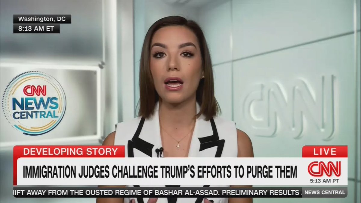 Reporter: 139 immigration judges have been fired, taken an early offer, or been involuntarily transferred. One of those immigration judges who was dismissed says she had been terminated without knowing why. She said, 'I believe the Trump administration can't stand people who play by the rules.'