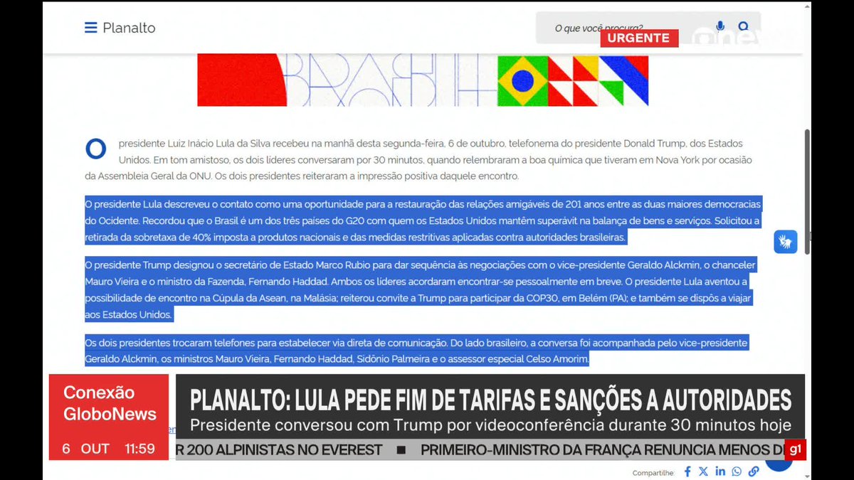Aqui está o Resumo de tudo o que foi decidido na videoconferência entre Lula e Donald Trump. Lula solicitou a retirada de todas as punições que foram aplicadas por culpa do Eduardo Bolsonaro. Além disso, os dois presidentes celebraram a boa relação.