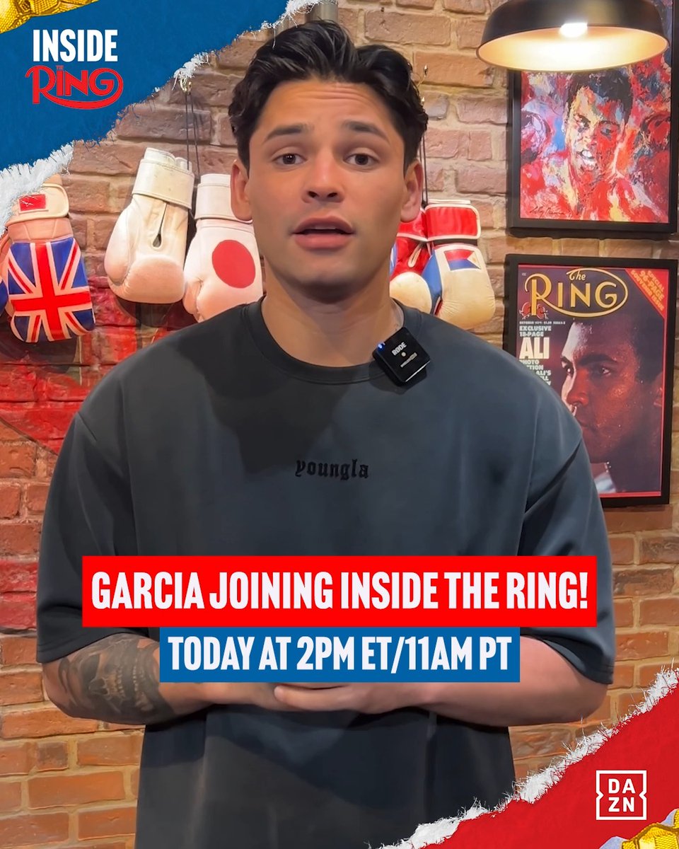 Ryan Garcia wants you to check out Inside The Ring today! 🫵 #InsideTheRing LIVE at 2pm ET/ 11am PT exclusively on DAZN with the first 15 minutes on Inside The Ring’s social channels 📺