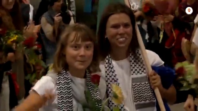 Activist Greta Thunberg arrived in Athens with Greek nationals who had boarded a flotilla seeking to deliver aid to Gaza but were detained by Israel