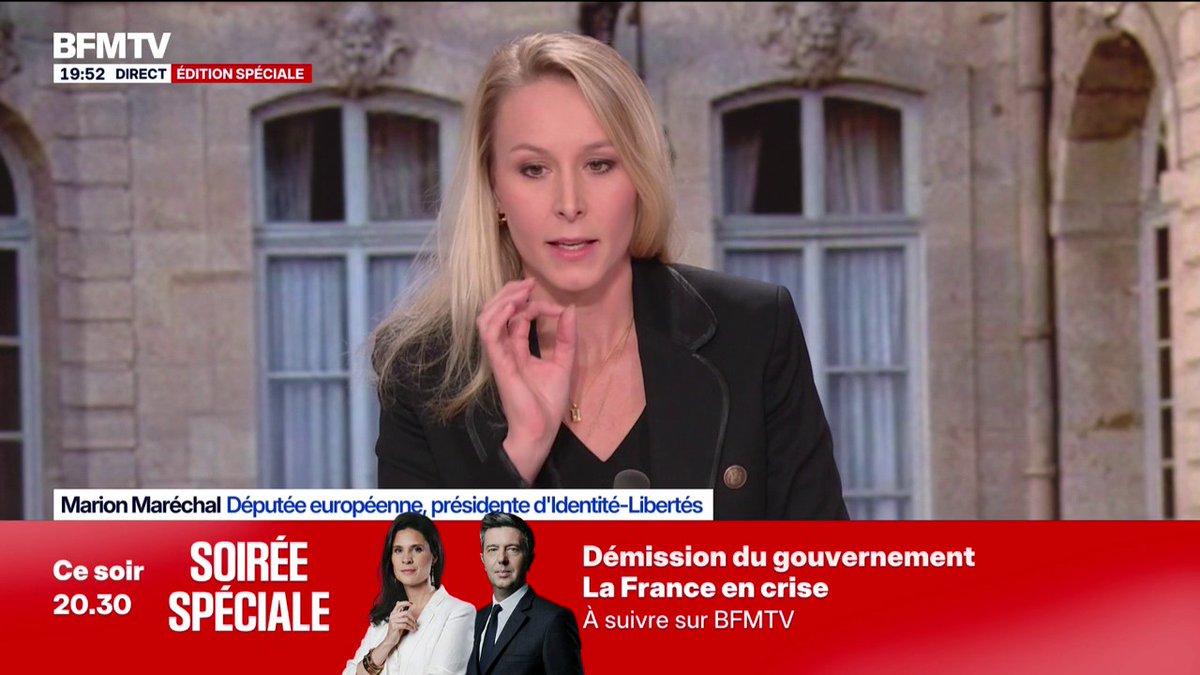 Crise politique: "Nous arrivons au bout du bricolage gouvernemental", assure Marion Maréchal, députée européenne, présidente d'Identité-Libertés