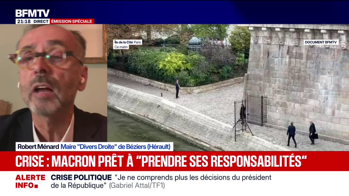Crise politique: Emmanuel Macron doit "partir", estime Robert Ménard, maire Divers Droite de Béziers