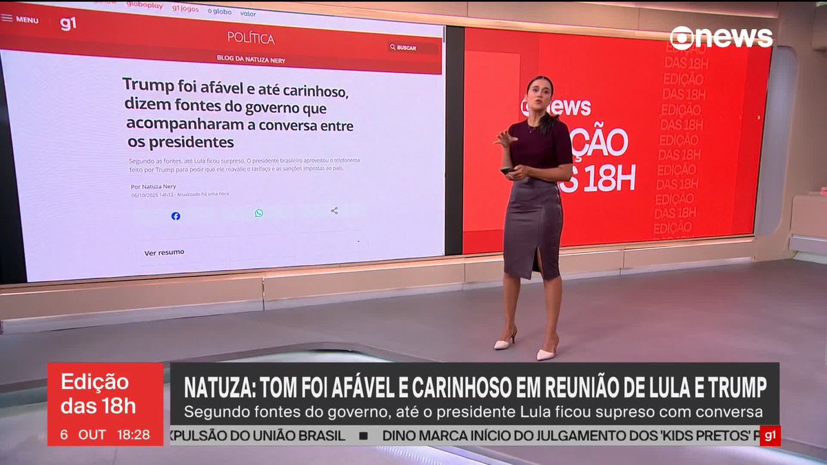 Apuração de Natuza Nery: integrantes do governo que acompanharam a conversa entre Lula e Donald Trump relataram que o americano foi afável e até carinhoso com o brasileiro. ➡ Assista à #GloboNews ao vivo: #Edição18