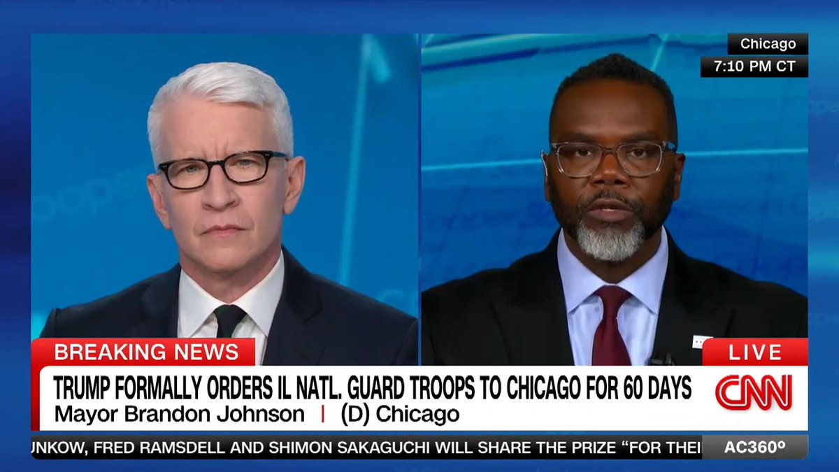 "What this president is doing is illegal, it's unconstitutional and it's dangerous": Mayor Brandon Johnson on President Trump's deployment of National Guard troops in Chicago.