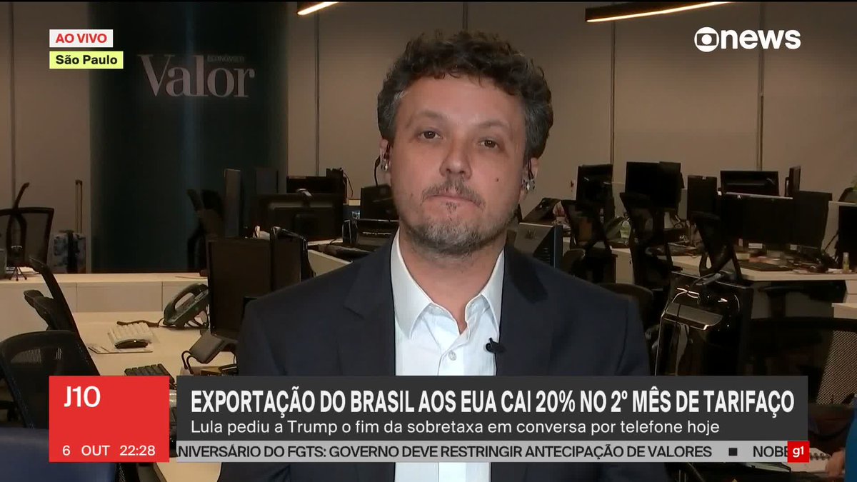 Depois do tarifaço, as exportações do Brasil para os Estados Unidos despencaram 20% – entre os produtos com as maiores quedas estão carne bovina, açúcar e café. Na prática, o Brasil comprou US$ 1,5 bilhão a mais do que vendeu para os EUA, e esse é o tamanho do buraco nas transações comerciais entre os dois países. Os números reforçam o que o Planalto vem dizendo: os EUA vendem mais do que compram do Brasil, e Fernando Exman, do Valor Econômico, analisa se, com o canal de diálogo aberto entre Lula e Donald Trump, essa conta pode finalmente ser um trunfo para reverter o tarifaço. ➡ Assista ao #J10: #GloboNews