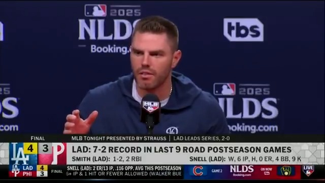 "That was picture-perfect..." Freddie Freeman talks through the Dodgers' wheel play in the 9th inning and how it came together at the mound during the previous pitching change.