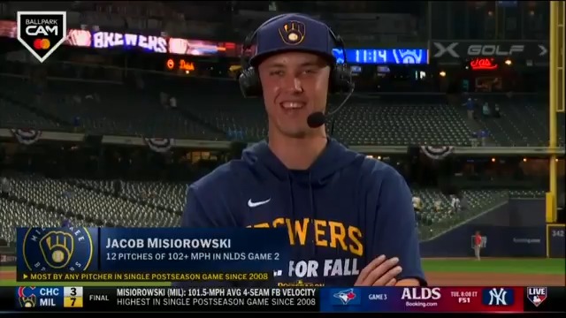 "I can't say that it's going to be every time at 104, 103 [MPH]. But, that's the goal every time." Milwaukee Brewers flamethrower Jacob Misiorowski joined us on #MLBTonight after throwing three scoreless innings in relief! #NLDS | #Postseason