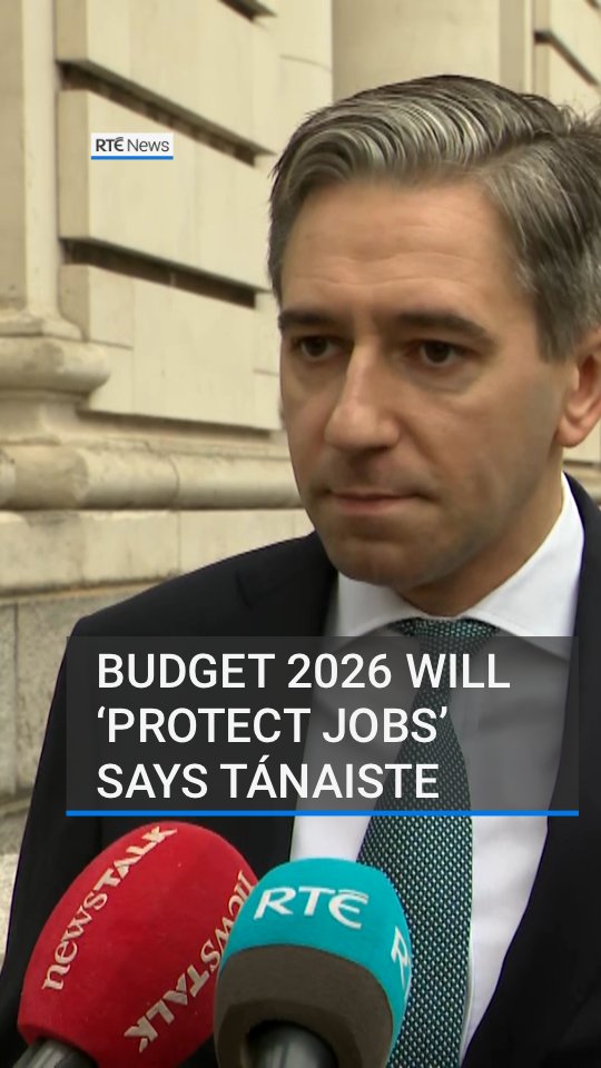 Tánaiste Simon Harris has said that Budget 2026 will focus on "protecting the economy and protecting jobs" | Follow for live updates: