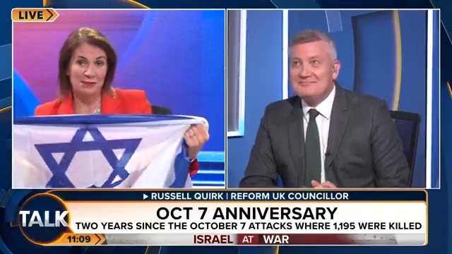 Julia Hartley-Brewer carries an Israeli flag in her bag so that when 'those idiots get on and they have their little Palestinian flags, I get my flag out.' "They tell me I'm a disgusting genocidal baby killer." Julia Hartley-Brewer