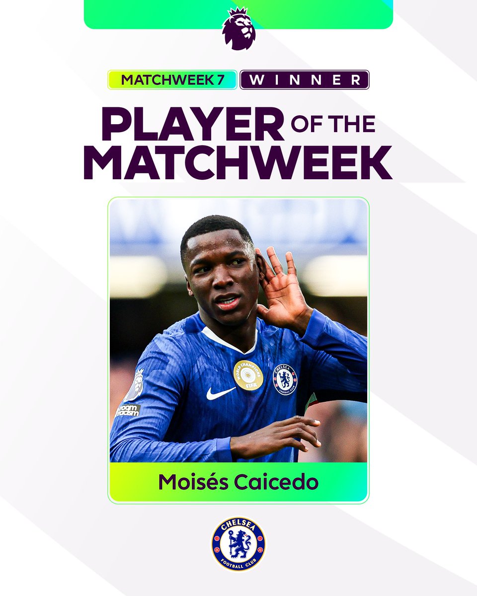 Player of Matchweek 7, as voted by you... ✨ Chelsea FC's Moises Caicedo ✨