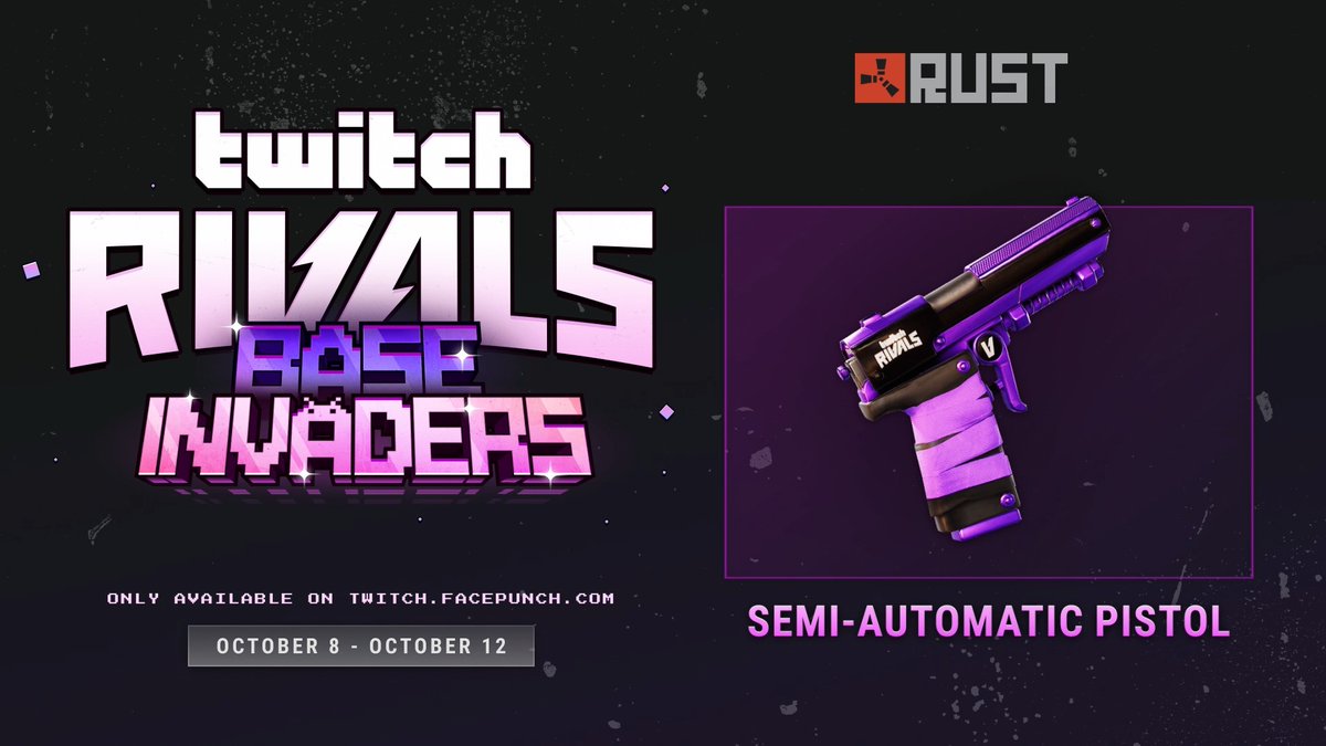 Twitch Rivals: Base Invaders starts tomorrow at 20:00 BST / 12:00 PT / 19:00 UTC live on Twitch! 🏡☢️💥 This is a one-day event, but the Drops will stay live until 12th October. Don't miss out, sync your accounts here: BEWARE OF SCAMS - Facepunch will never DM you about Drops
