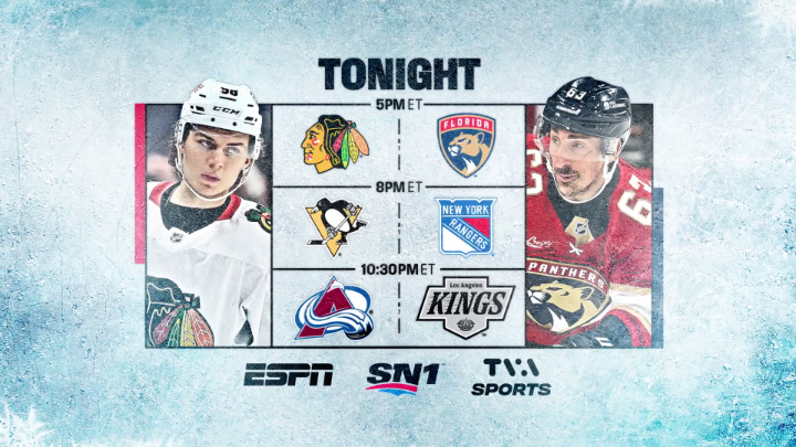 There will be regular season hockey on your screens tonight! 🚨 Watch the season-opening tripleheader on ESPN starting at 5p ET with the Chicago Blackhawks vs. Florida Panthers, followed by the Pittsburgh Penguins vs. New York Rangers at 8p ET, and Colorado Avalanche vs. LA Kings at 10:30p ET. #NHLFaceOff