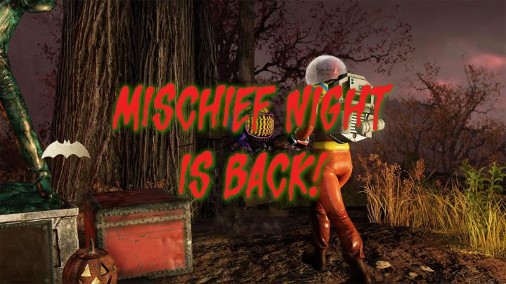 Boo! It's spooky season, and Mischief Night has returned! Group up with your friends and join this spooktacular event at the top of the hour! #Fallout76