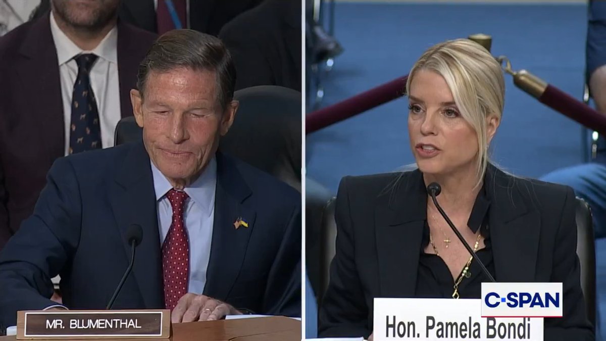 Attorney General Pam Bondi to Sen. Blumenthal (D-CT): "I am not going to be lectured to you about integrity by someone who lied about being in the military just to be elected a senator."