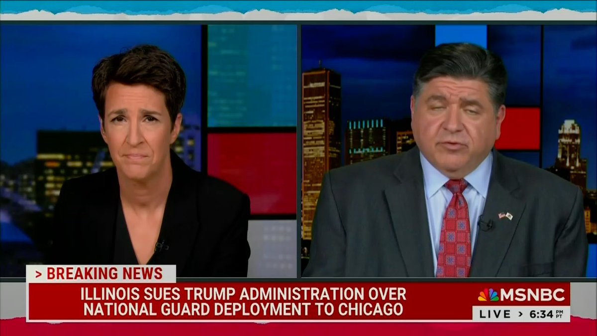 "The broader goal is the militarization of major cities before 2026 elections... Next year, I fear that what they're gonna do is deploy these folks to polling places & say they're protecting the vote. Trump knows without these breaches of the Constitution, he's gonna lose Congress." - Gov. Pritzker