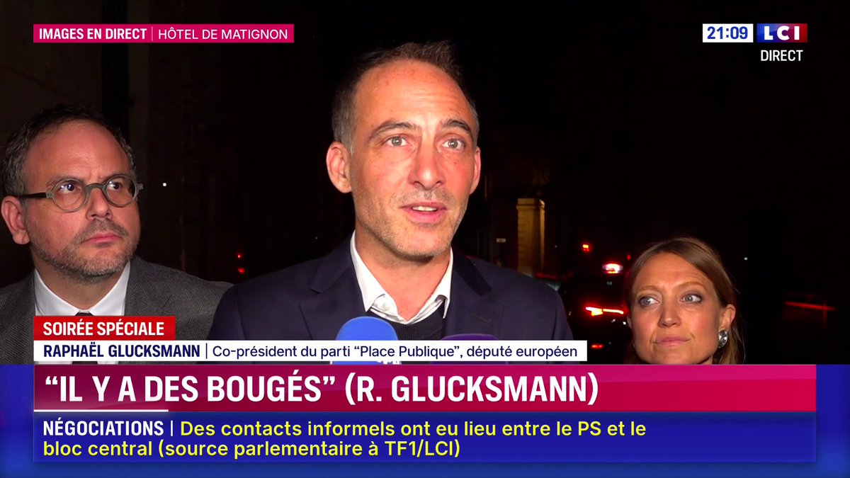 🔴 "Pour le moment on sait pas qui sera Premier ministre, ou même ministre. Nous depuis le début : on ne se bat pour des postes. (...) On se base sur le fond pour savoir si on s'engagera." ➡ Raphael Glucksmann
