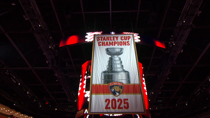 The Florida Panthers have raised their 2025 #StanleyCup banner! 🏆 #NHLFaceOff 📺: ESPN ➡️