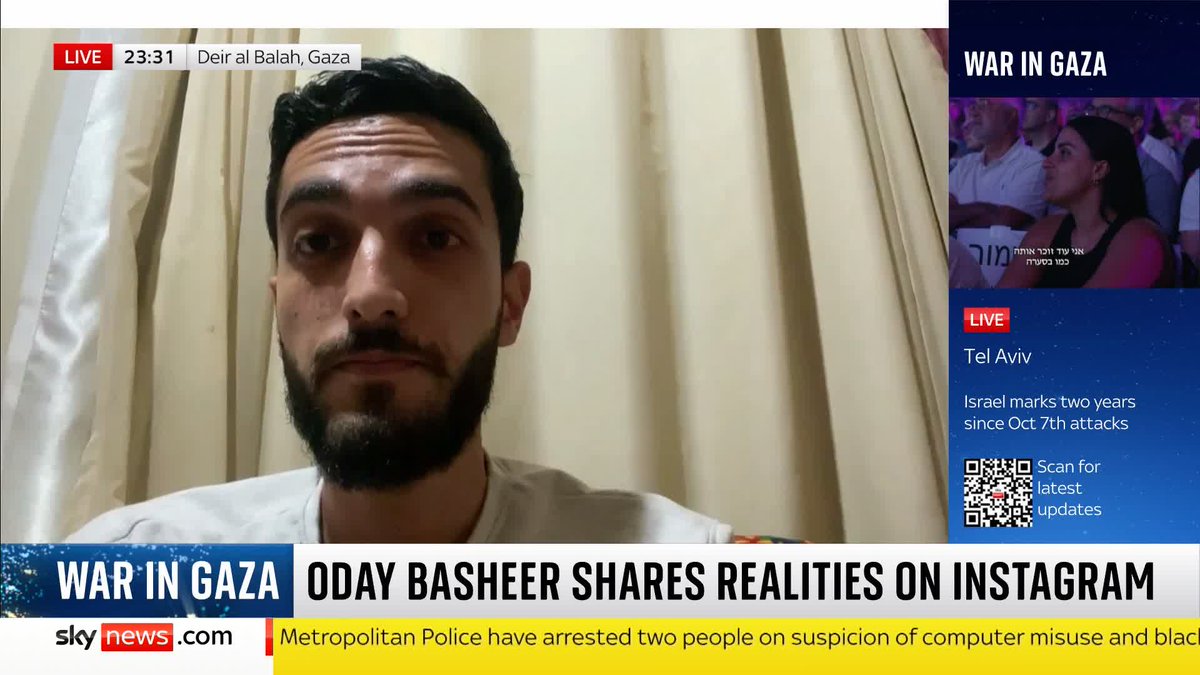 🗣️ "Everyone is watching us being killed in 4k mode". Oday Basheer who helps run a community kitchen in Gaza, speaks to Yalda Hakim about his efforts to share Palestinian's realities on Instagram. 📺 Sky 501, Virgin 602, Freeview 233 and YouTube