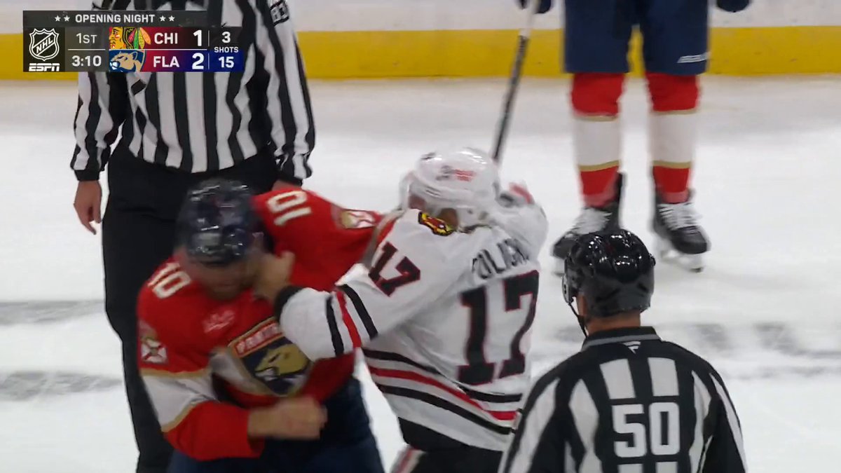 FIRST SCRAP OF THE SEASON 😳 Watch Blackhawks-Panthers on ESPN and the ESPN App 🏒