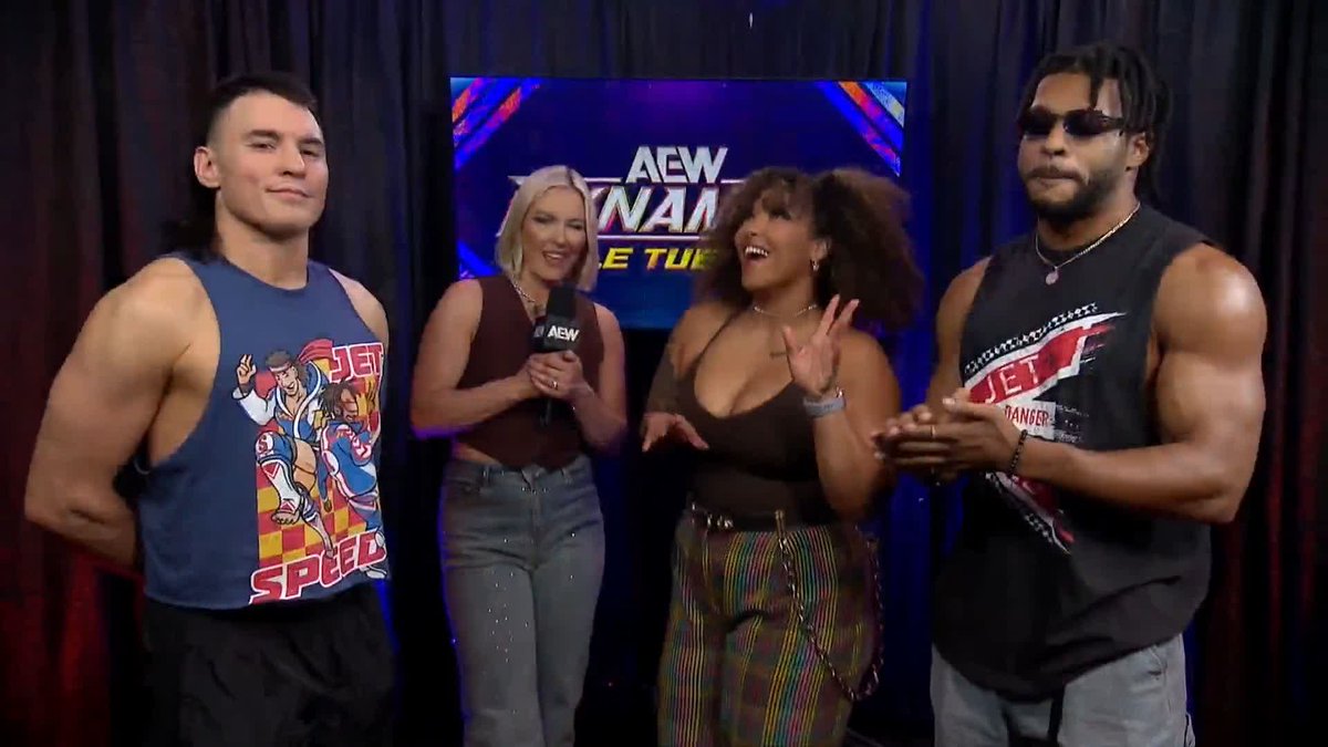 .Willow Nightingale and JetSpeed (Speedball Mike Bailey & Kevin Knight ケビン・ナイト) share their thoughts on their mixed trios match against FTR and MEGAN BAYNE ⚡️ メーガン・ベイン this Saturday night on #AEWCollision! Watch #AEWDynamite Title Tuesday LIVE on TBS & HBO Max