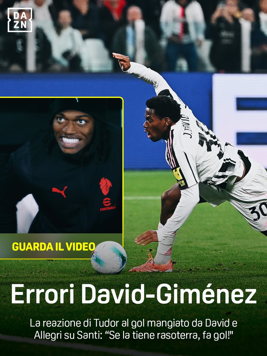 David e Giménez si divorano il vantaggio 🥶❌ Allegri a Leao: "𝑺𝒆 𝒍𝒂 𝒕𝒊𝒆𝒏𝒆 𝒓𝒂𝒔𝒐𝒕𝒆𝒓𝒓𝒂, 𝒇𝒂 𝒈𝒐𝒍!" 🤏 🎤 Davide Bernardi BordoCam #JuveMilan è disponibile ora su #DAZN! 📲