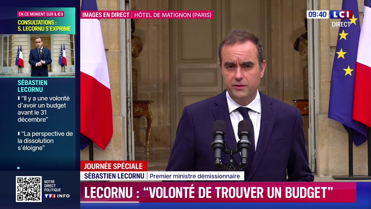🔴 "Je recevrai l'ensemble des forces de la gauche républicaine ce matin et ce midi pour voir quelles sont les concessions qu'elles demandent aux autres formations politiques pour garantir cette stabilité et quelles sont les concessions qu'elles sont prêtes à faire", Sébastien Lecornu