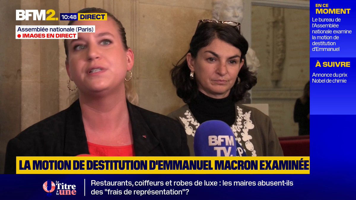 💬 "Encore une fois, comme d'habitude, le Rassemblement national sauve Emmanuel Macron" Mathilde Panot déplore l'abstention des RN concernant l'examen de la motion de destitution d'Emmanuel Macron #BFM2