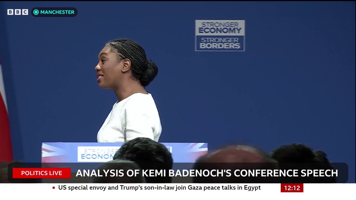 “I stand for a government that takes less of your money and doesn’t interfere in your life,” Kemi Badenoch tells her party’s conference Where “people are judged by the content of their character not the colour of their skin,” she adds Follow live: