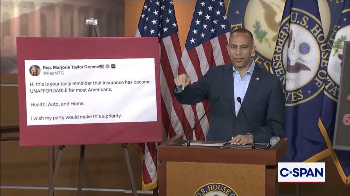 Rep. Hakeem Jeffries: "Democrats have been crystal clear that this fight is about the healthcare of the American people. Marjorie Taylor Greene acknowledges this fight is about healthcare of the American people."