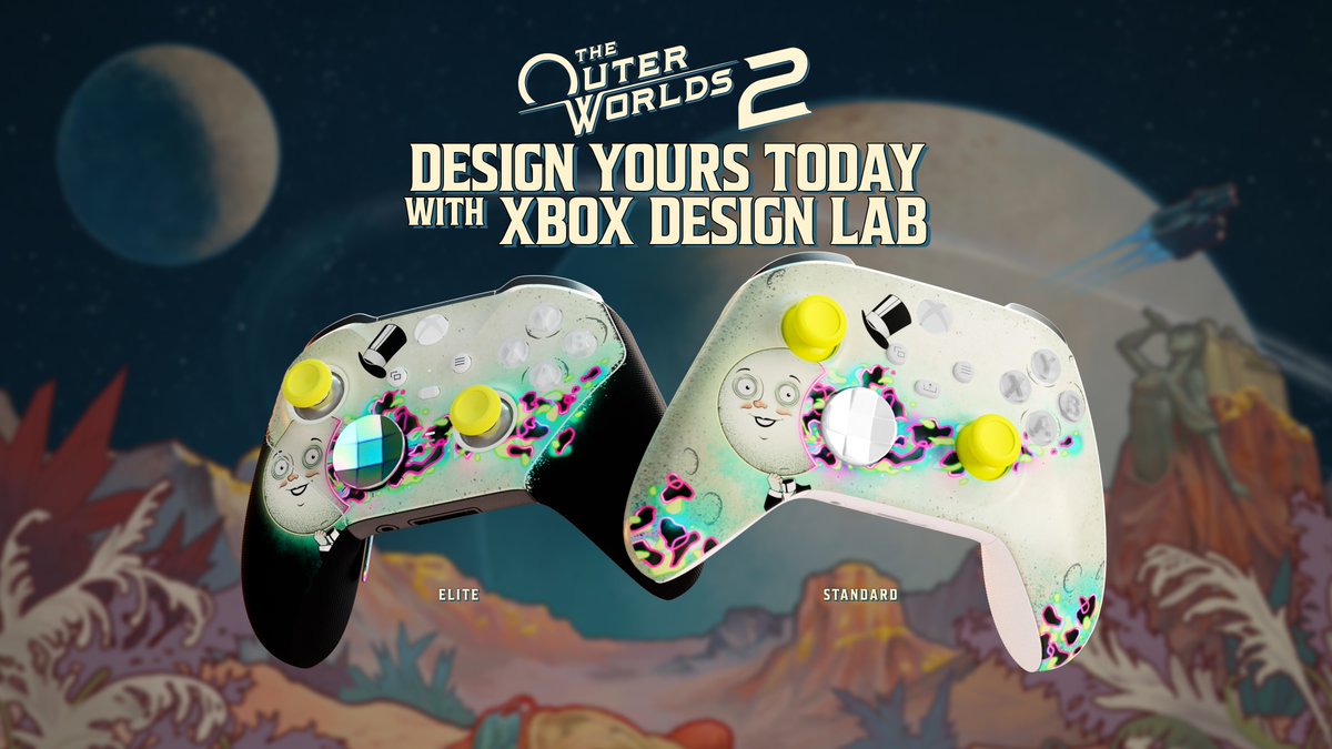 The universe needs a hero. A hero with a custom Xbox Wireless Controller or Xbox Wireless Controller Series 2 from The Outer Worlds 2 with Xbox Design Lab:
