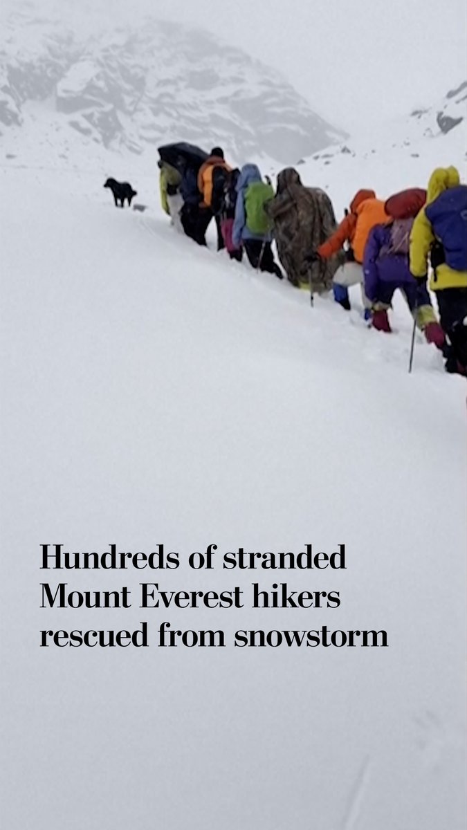 Hundreds of hikers and their guides were rescued from the lower slopes of the world’s tallest mountain and the surrounding area after a weekend of heavy snowfall that made swaths of Mount Everest impassable, according to state media.