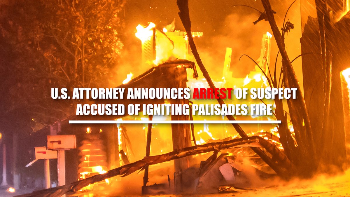 BREAKING: U.S. attorney announces the arrest of 29 year-old Jonathan Rinderknecht for allegedly starting the blaze that lead to the devastating Palisades fire in California.