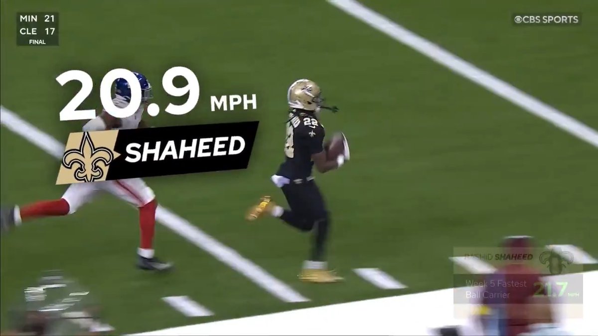 Watch Rashid Shaheed reach his top speed 🔥 Fastest ball carrier of Week 5 (21.72 mph) Next Gen Stats