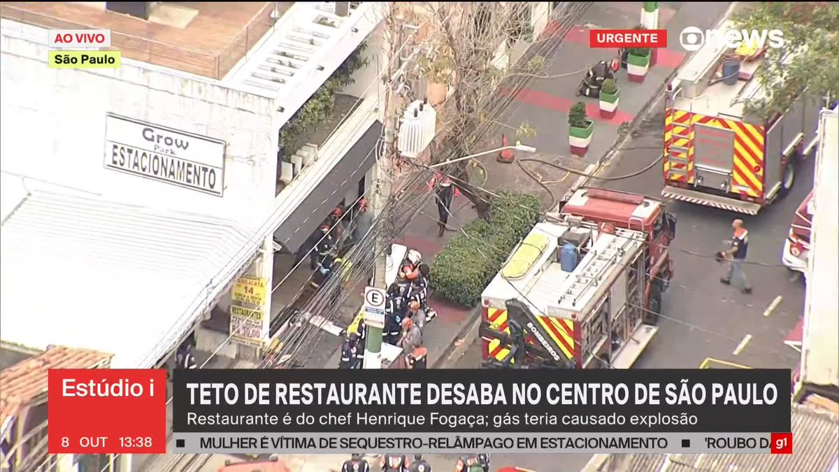 Teto do restaurante do chef Henrique Fogaça desaba no Centro de São Paulo. Primeiras informações são que gás teria causado explosão. Quatro pessoas se feriram. ➡ Assista na #GloboNews : #Estudioi