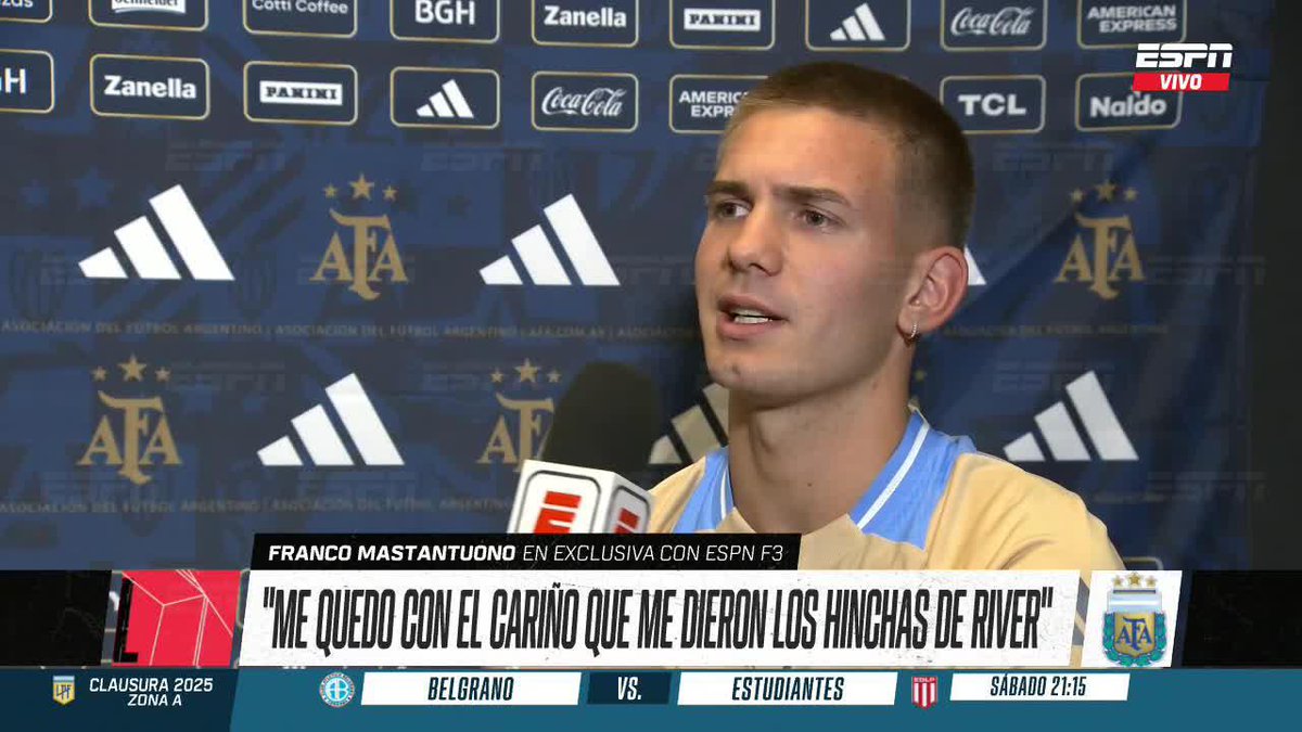 EL ENOJO DE ALGUNOS HINCHAS DE RIVER Franco Mastantuono entendió la molestia de algunos fanáticos, tras su salida al Real Madrid. ▶️ Mirá #ESPNFútbol3 en el Plan Premium de #DisneyPlus