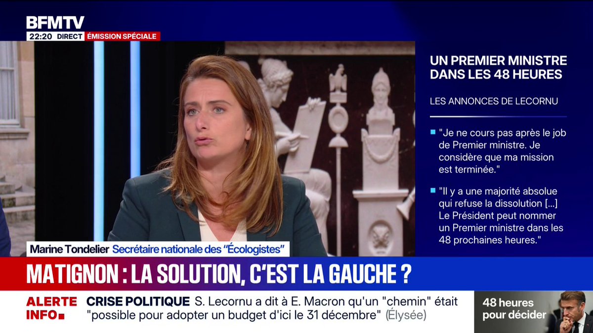 Crise politique: "S'ils osent renommer l'un des leurs à Matignon, ça va très mal se terminer", avertit Marine Tondelier