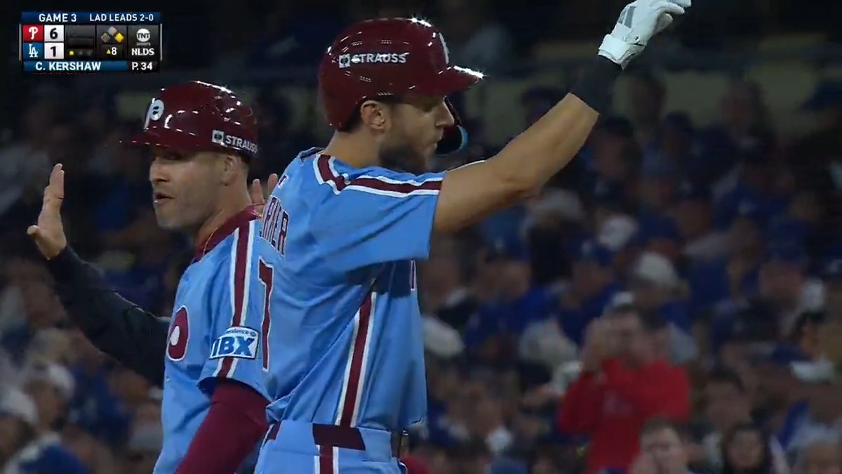 Kyle Schwarber, Trea Turner, Bryce Harper 7 for 13 tonight with 5 RBIs and 2 homers They are so back. 8-1 Phils