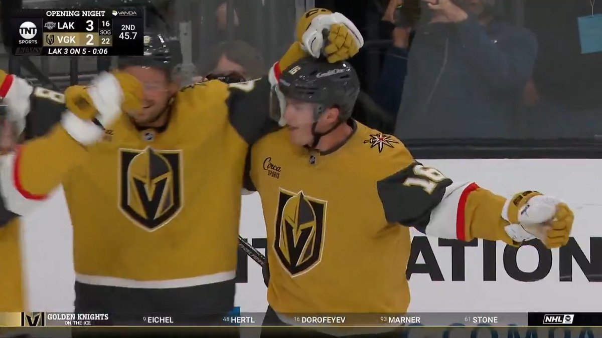 Back-to-back goals from the SAME SPOT completes the hat trick for Pavel Dorofeyev! 🎩 #NHLFaceOff 📺: NHLonTNT &amp; Actually HBO Max ➡️