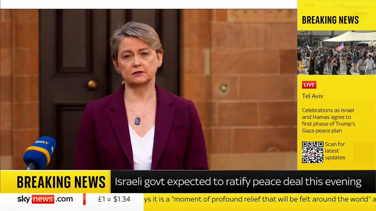 "A moment of profound significance, relief, and hope." Foreign Secretary Yvette Cooper pays tribute to the nations involved in the Gaza peace plan between Israel and Gaza. 📺 Sky 501, Virgin 602, Freeview 233 and YouTube