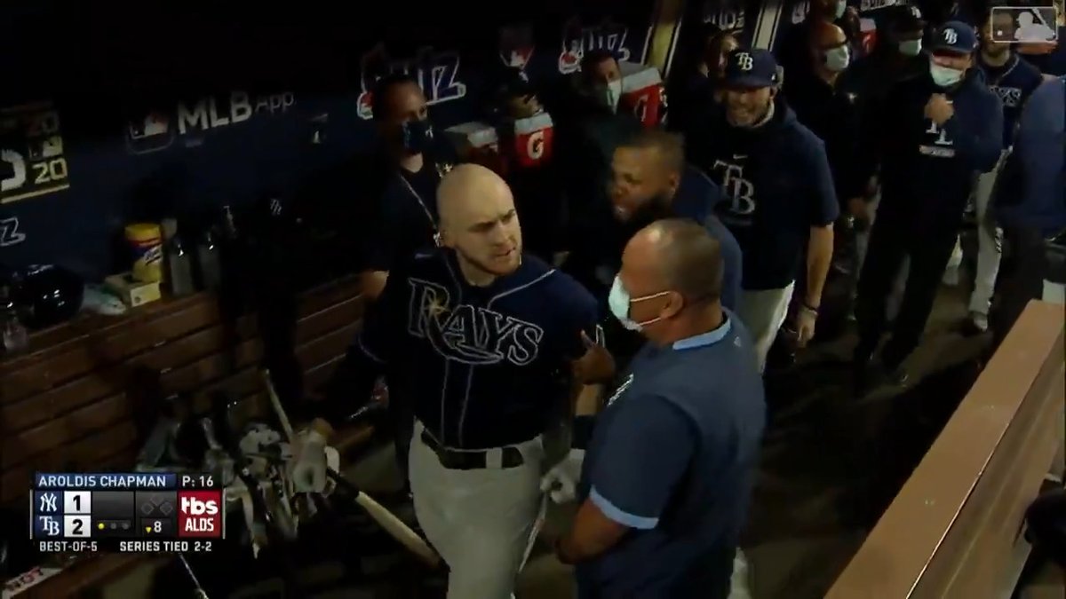 October 9, 2020 — Mike Brosseau’s 10-pitch at-bat against Aroldis Chapman concludes in a go-ahead HR to send the Rays to the ALCS