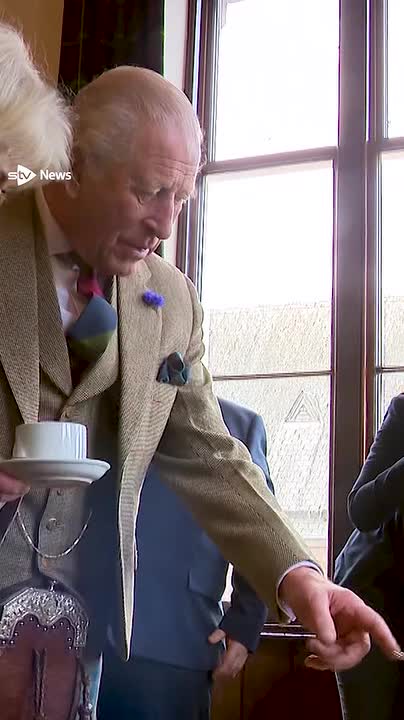 The King and Queen received miniature Lego versions of themselves as they met with their 'good neighbours' at a community hall in Aberdeenshire.