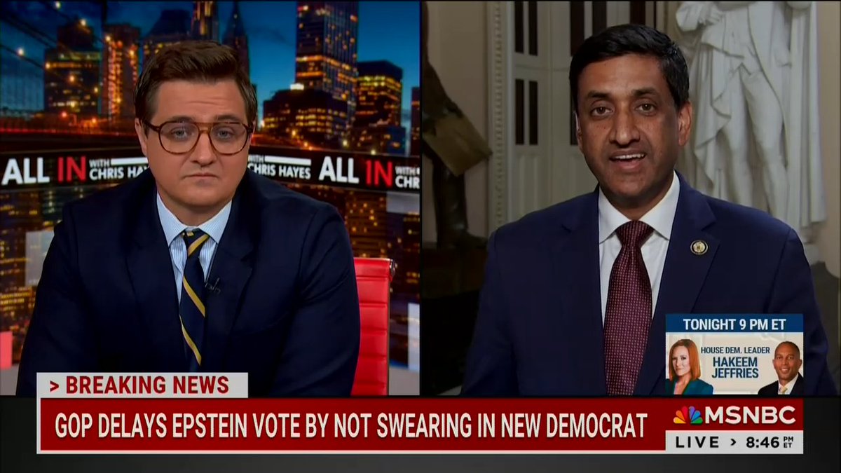 Rep. Khanna: They won't swear in Adelita Grijalva. And now they're literally not having votes. They're not even having votes to pay the troops because they're so concerned about swearing Grijalva in. The only reason they're not doing this is because the Epstein files