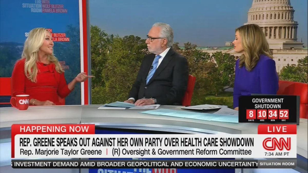 Marjorie Taylor Greene: About 60% of the calls coming in to my office right now are saying health insurance is a crisis. They're telling us stories about how they're already paying $2,000 a month with $10,000 deductibles. I'm getting phone calls from people that are saying if the ACA tax credits expire, they aren't going to be able to have health insurance.