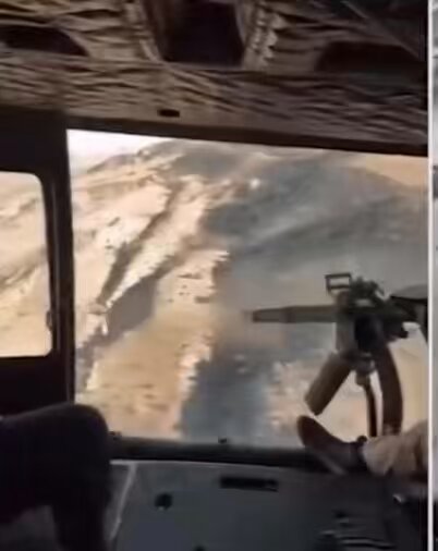 A Pakistani door-gunner firing a side-mounted M134 machine gun from his Pakistan Army Aviation Corps Bell 412EP while clearing out a terrorist hideout in Zehri, Khuzdar, Balochistan last week, successfully eliminated SEVEN (7) terrorists from the air: