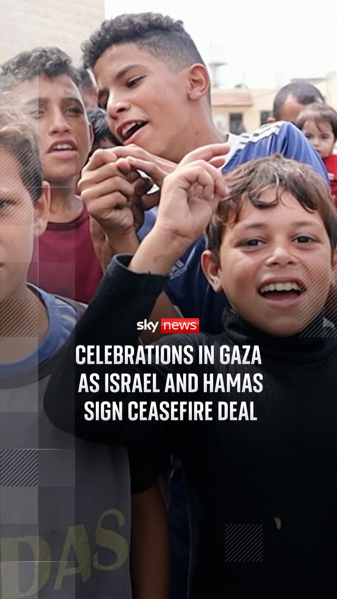 Gazans have taken to the streets to celebrate the ceasefire deal between Hamas and Israel.⁠ ⁠ Israel is expected to ratify the peace deal - after setting out a timeline for the ceasefire and hostage release.⁠ ⁠ 🔗 Read more: